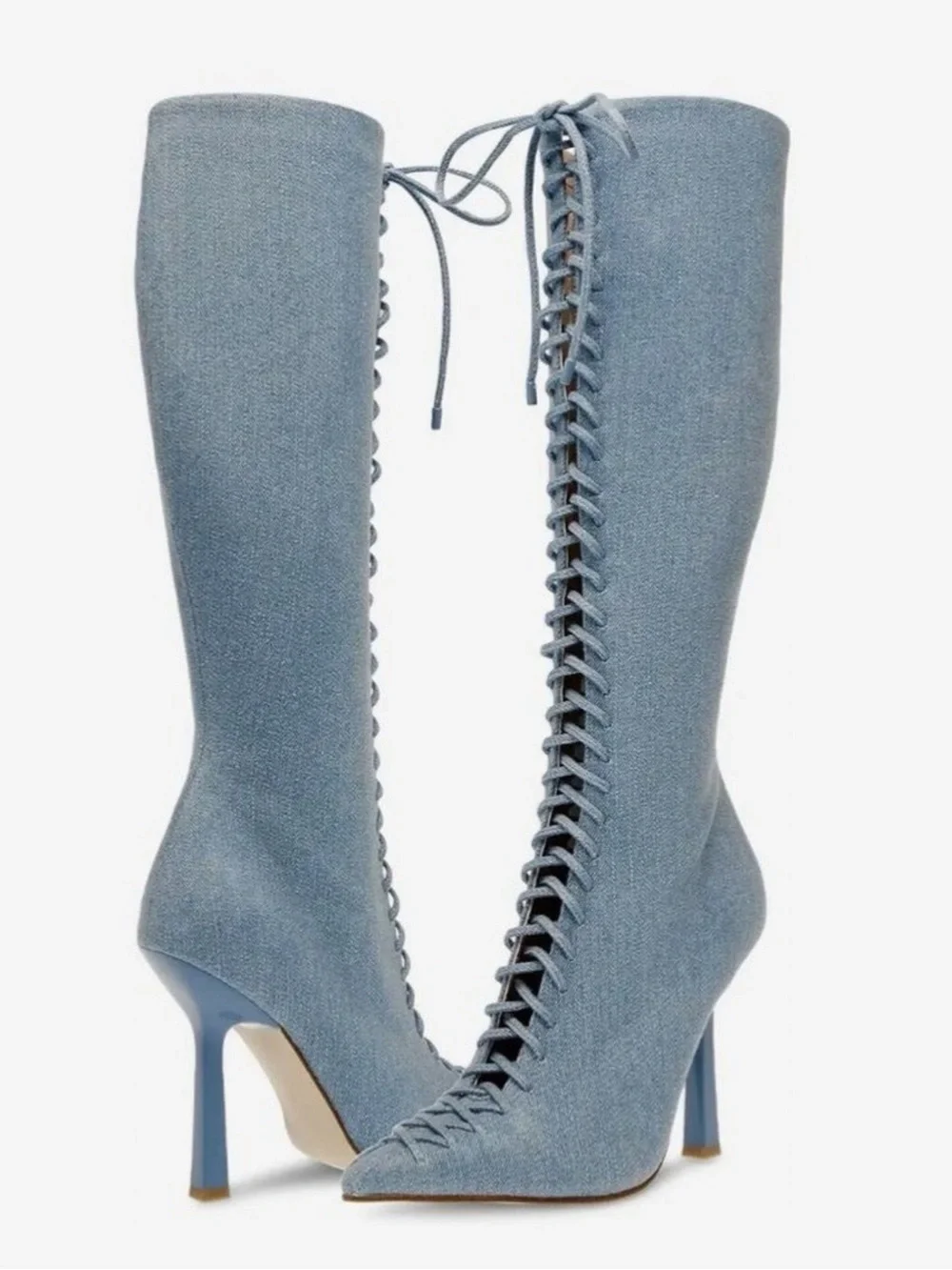 Steve Madden Lace-Up Over-The-Knee Stiletto Boots in Denim Blue